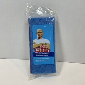 Mr Clean Blue‎ Sponge Mop with Scrubber Refill Head Snap On SEALED New Old Stock